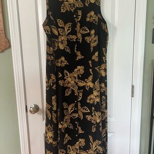 Floral Sleeveless Black and Gold Dress, sz 16-18